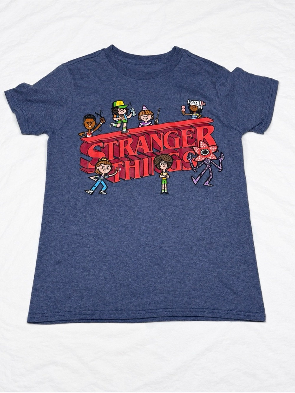 Stranger Things Kids Graphic T-Shirt Blue Netflix Tee Size 10/12